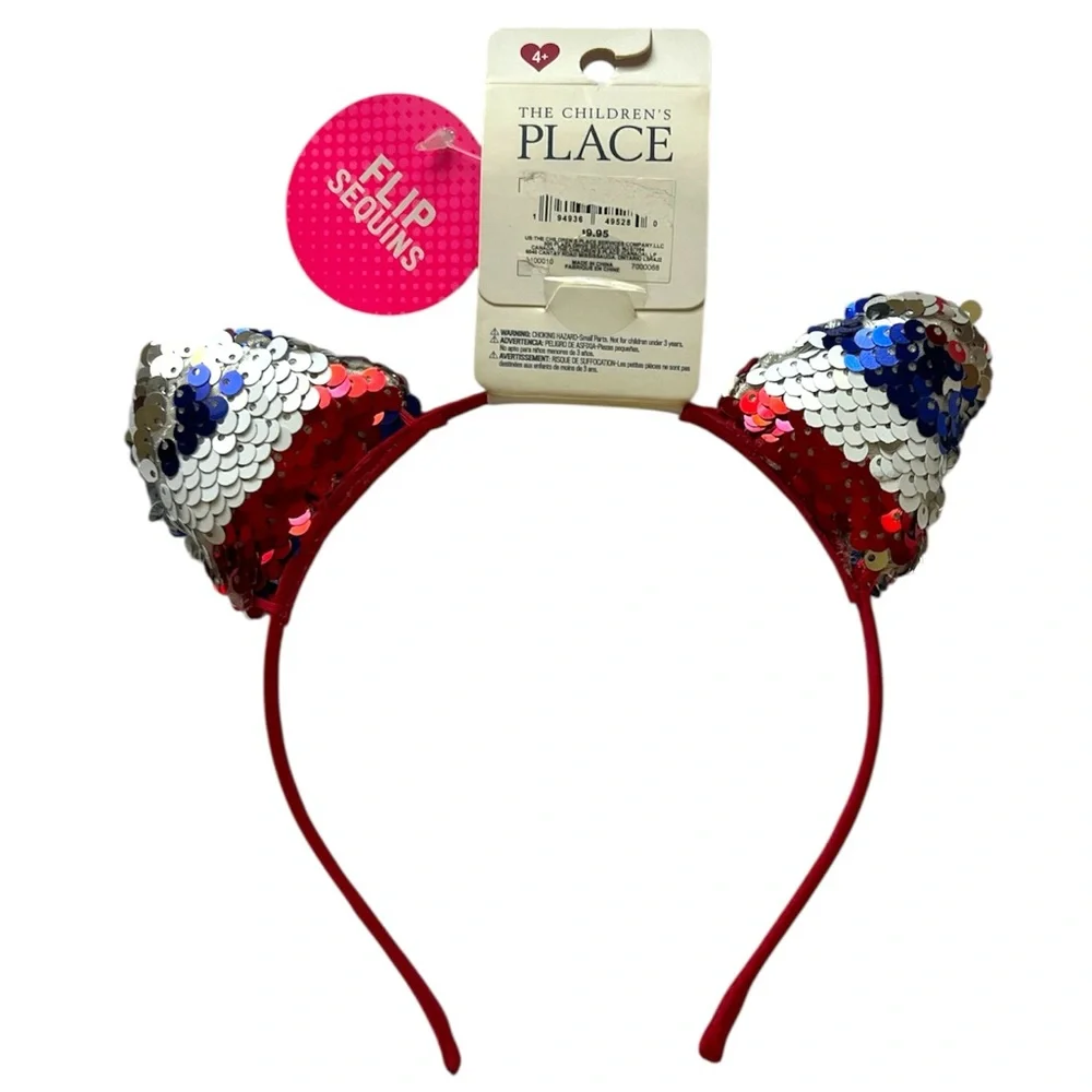 The Children's Place Sequin Flip Headband - Red, Blue, White NWT